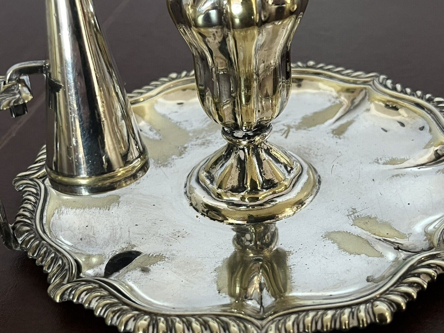 Pair Of Antique Silver Plate Candlesticks With Snuffers.