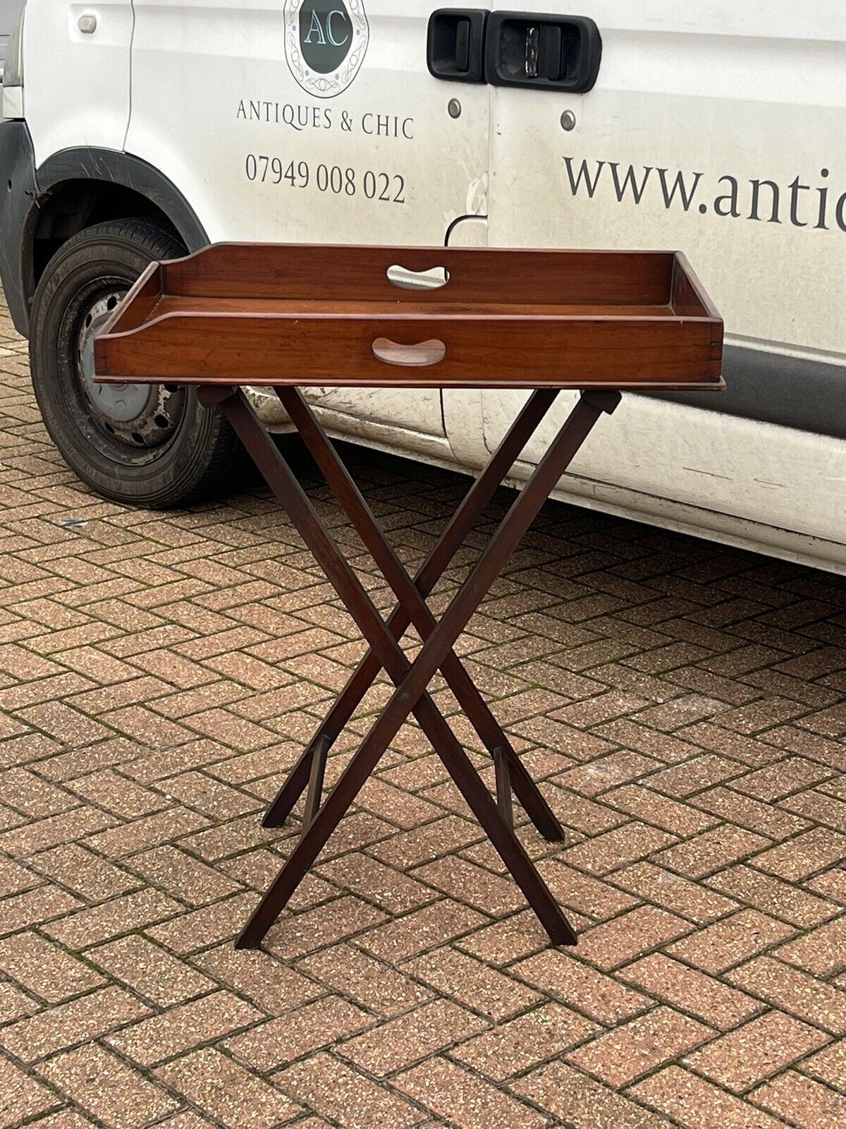 Antique Mahogany Butler's Stand, Lift Off Tray. Folding Rest,