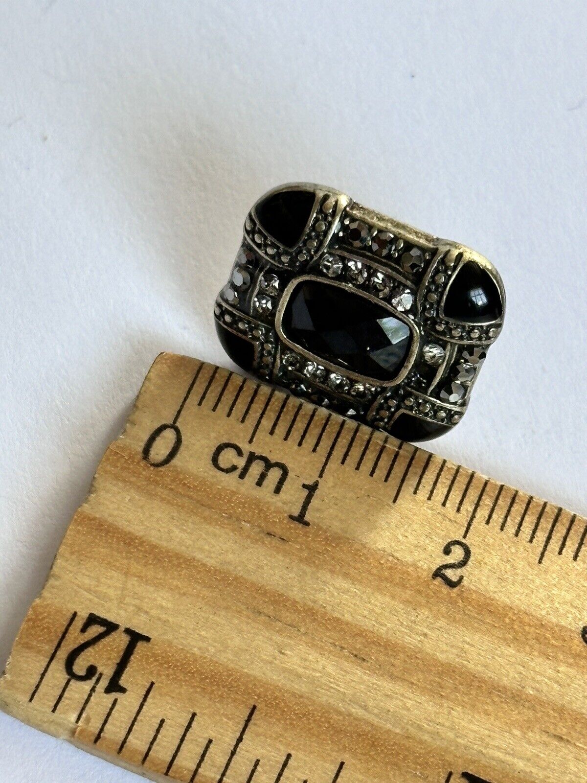 Vintage Silver Tone Black Enamel Diamanté Deco Style Earrings
