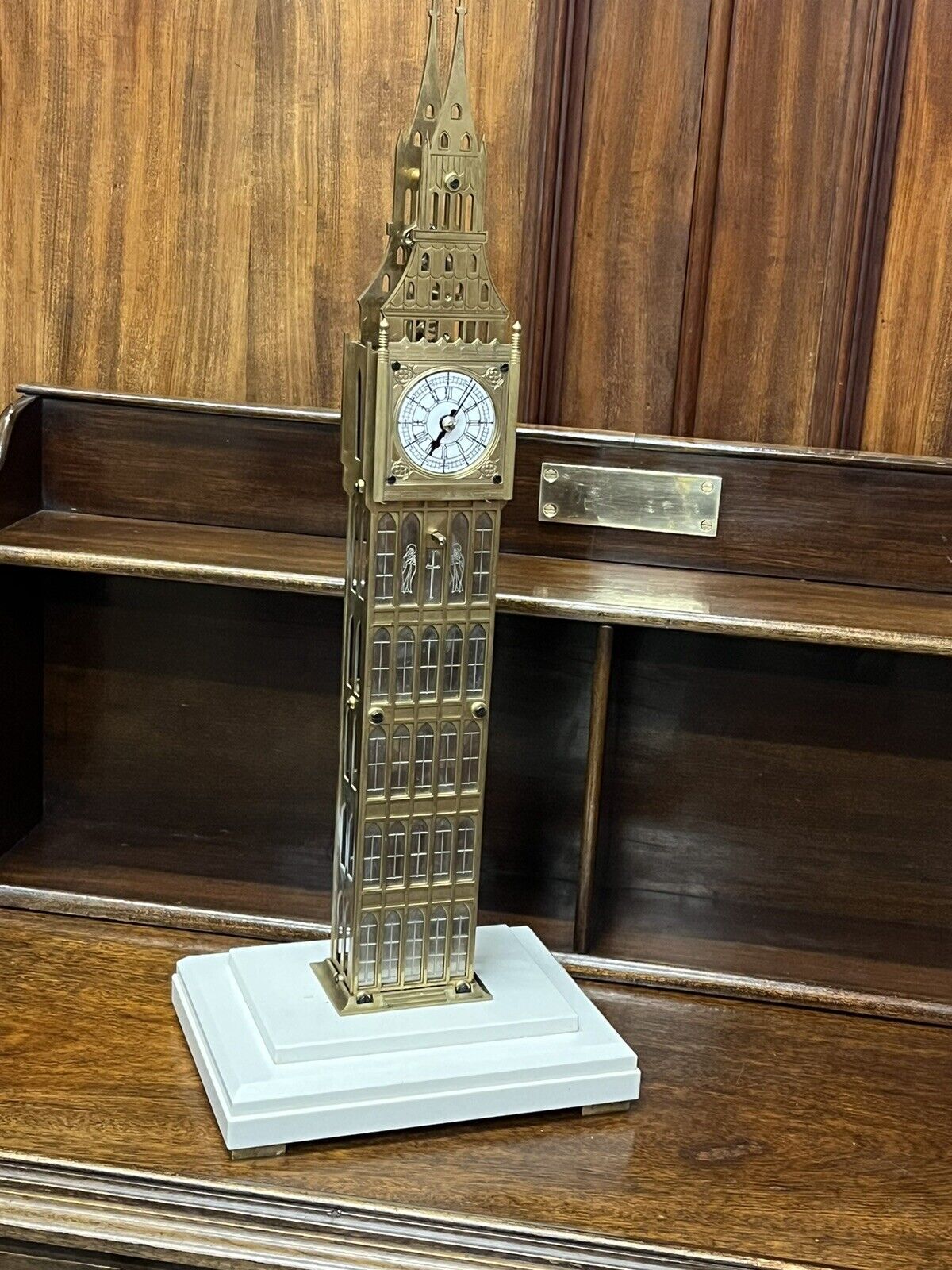 Big Ben Brass Skeleton Clock With Case And Key. LARGE IN SIZE