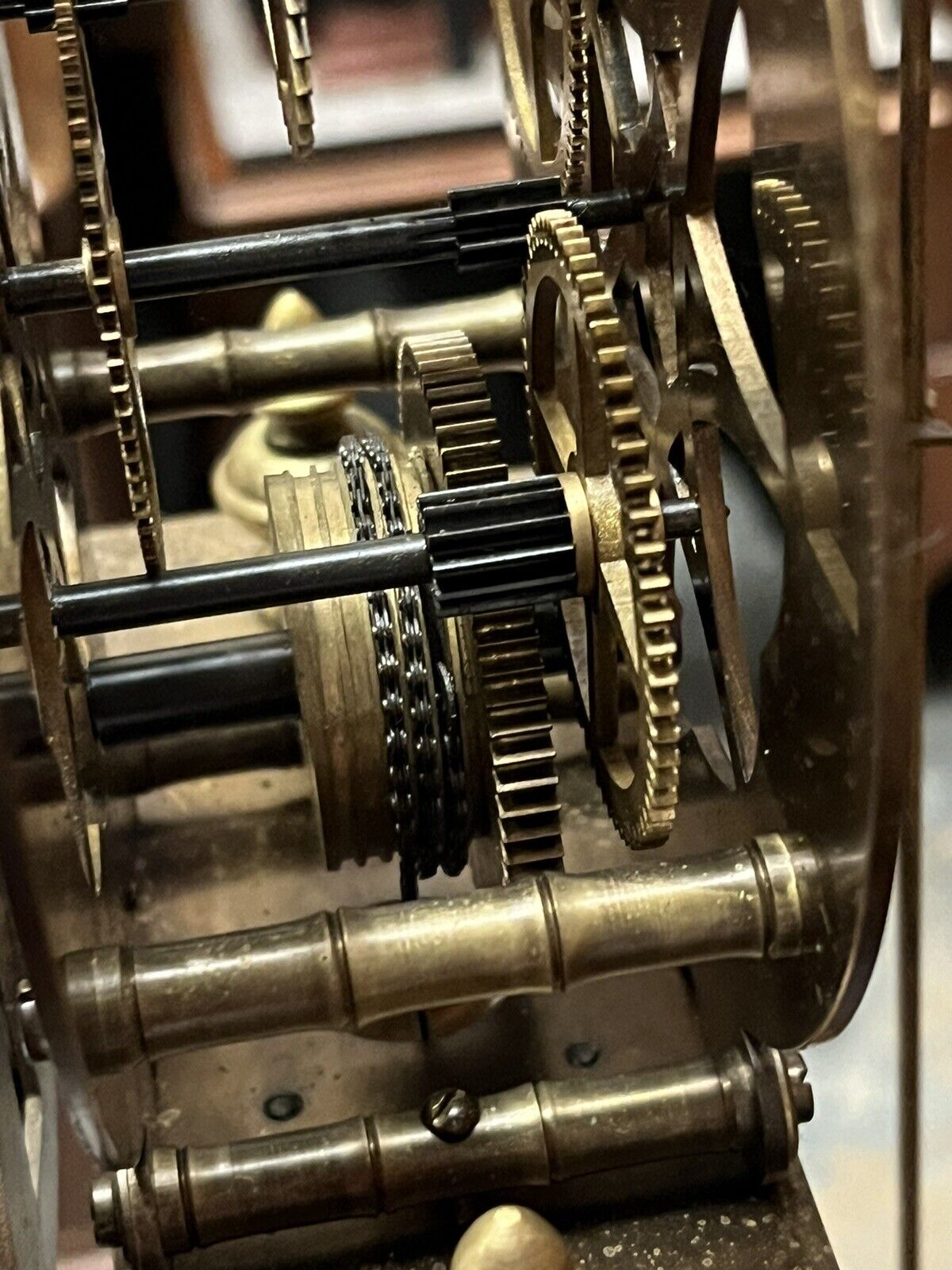 Industrial Chain Driven Skeleton Clock, Glass Done, Weight & Key. Large In Size
