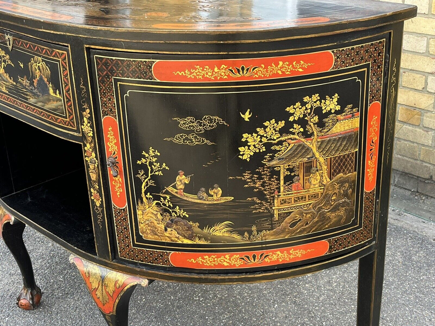 Antique Demi-Lune Chinoiserie Console Table/ Sideboard / Cocktail Cabinet.