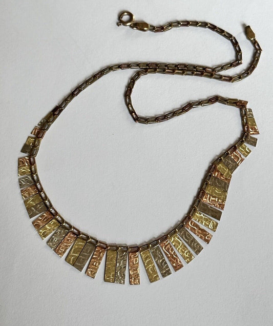 Vintage 9ct Three Tone Gold White Rose Yellow Gold Fringe Necklace