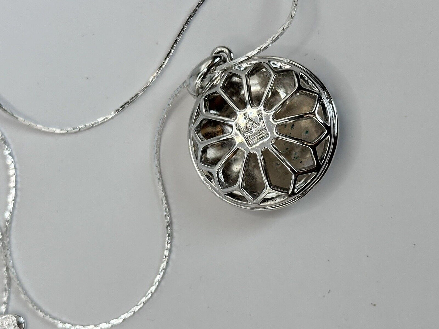 Vintage 1980s Rhodium Plated Multicoloured Diamanté Pendant Necklace