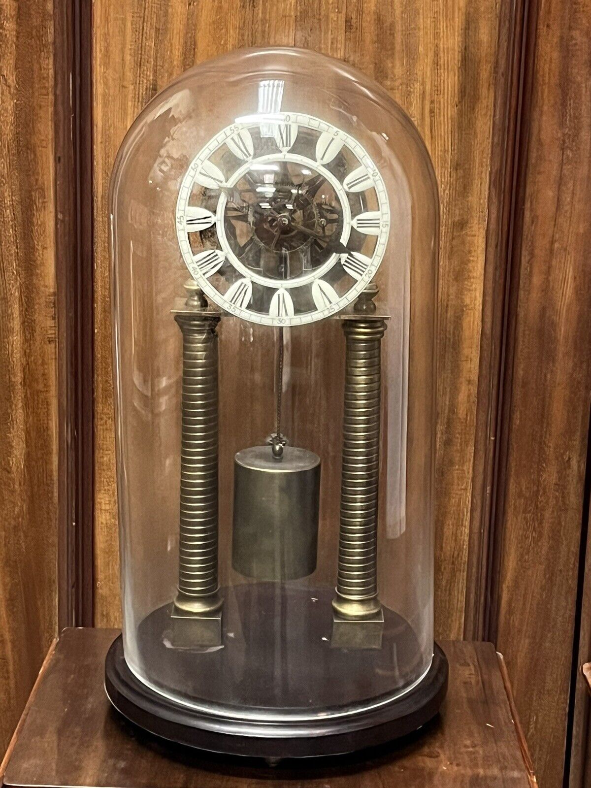 Industrial Chain Driven Skeleton Clock, Glass Done, Weight & Key. Large In Size