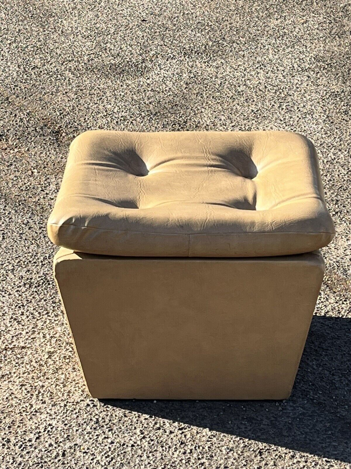 Mid-Century Pouffe / Stool, With Storage, Tan Faux Leather