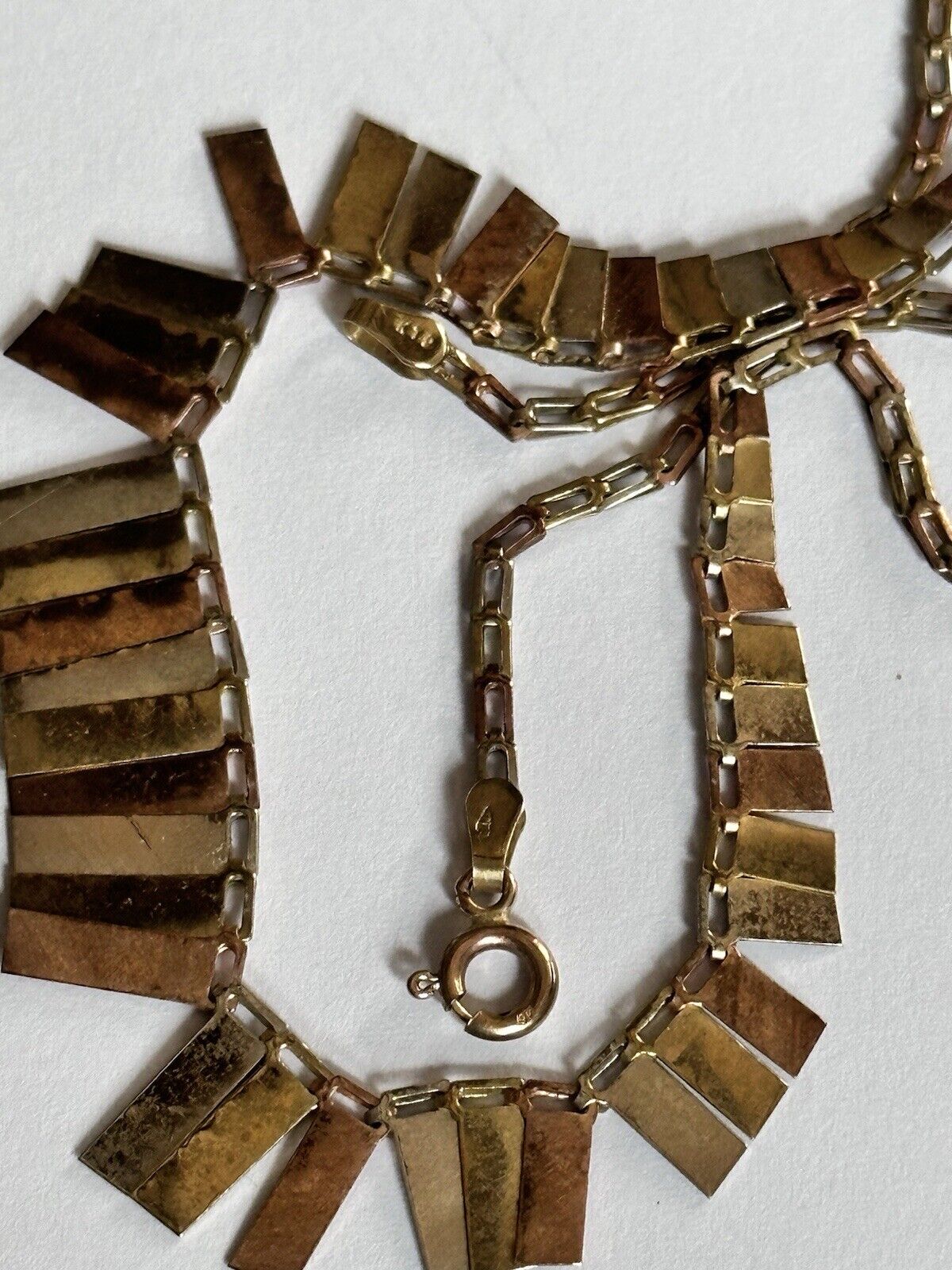 Vintage 9ct Three Tone Gold White Rose Yellow Gold Fringe Necklace