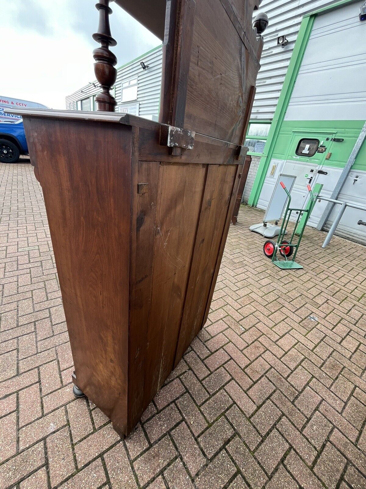 Antique Walnut Bookcase / Cupboard With Fitted Shelves & Drawer