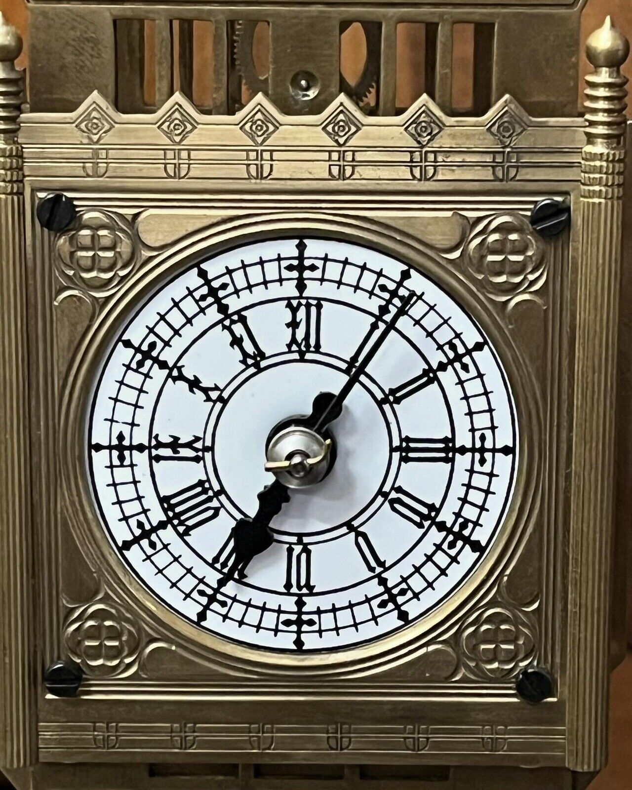 Big Ben Brass Skeleton Clock With Case And Key. LARGE IN SIZE