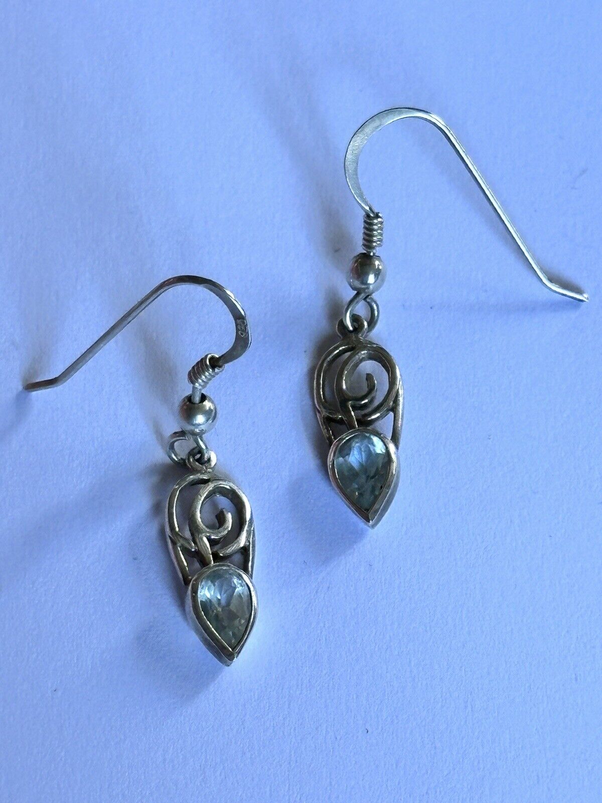 Vintage Silver 925 Blue Topaz Drop Earrings
