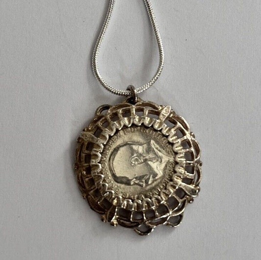 Vintage Silver 925 Three Pence Pendant Necklace
