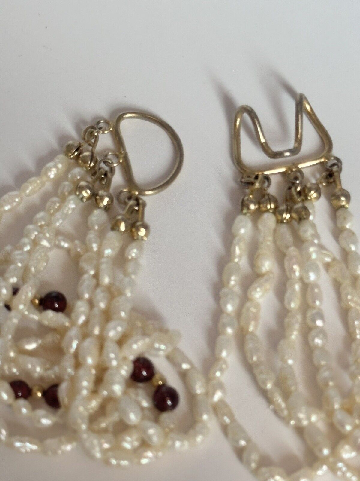 Vintage Multi Strand Freshwater Pearl Garnet Bead Necklace