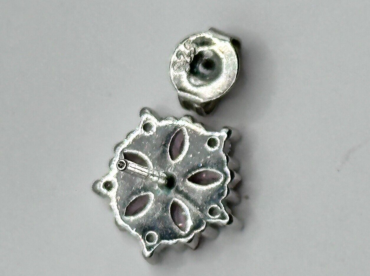 Vintage Silver 925 Pink Clear Cubic Zirconia Flower Earrings