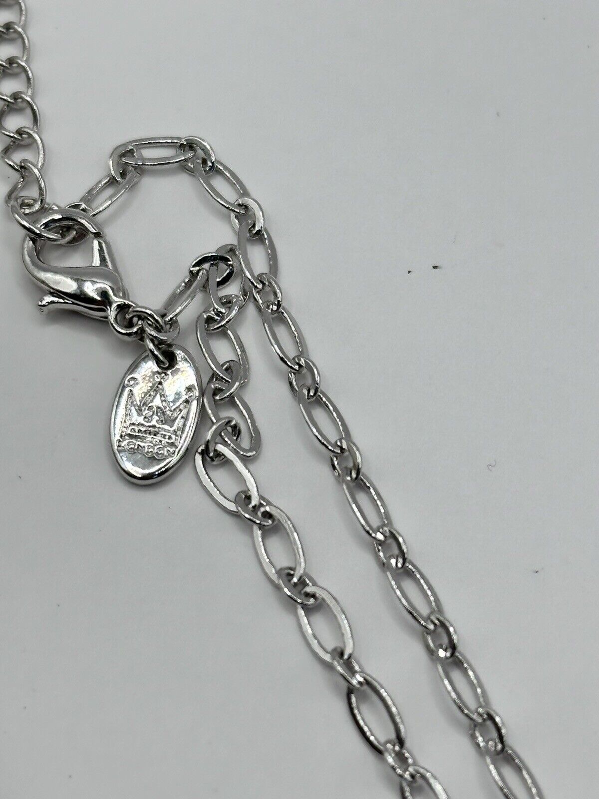 Vintage 1980s Rhodium Plated Pink Clear Droplet Crystal Necklace New Old Stock