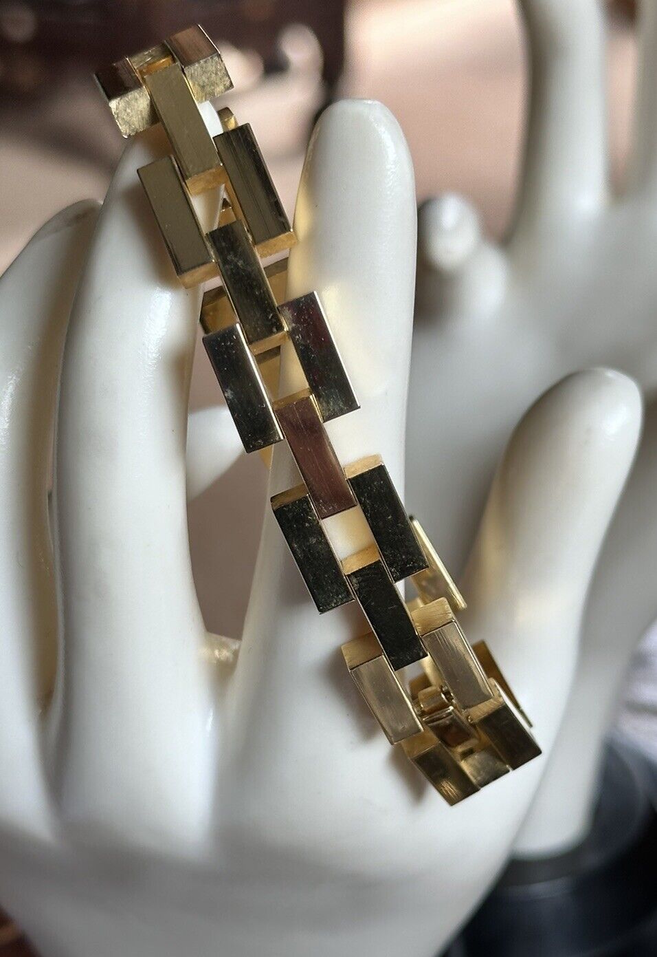 Vintage Gold Plated Substantial Geometric Bracelet