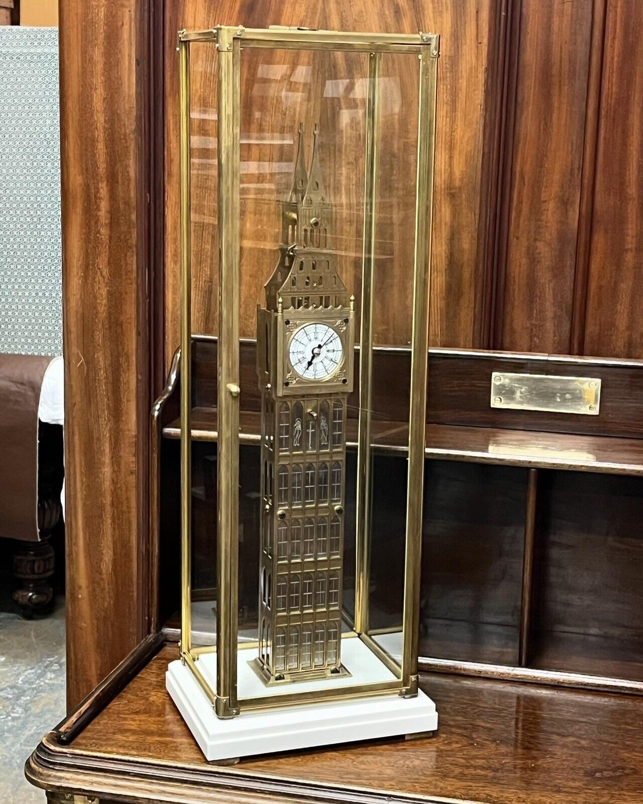 Big Ben Brass Skeleton Clock With Case And Key. LARGE IN SIZE