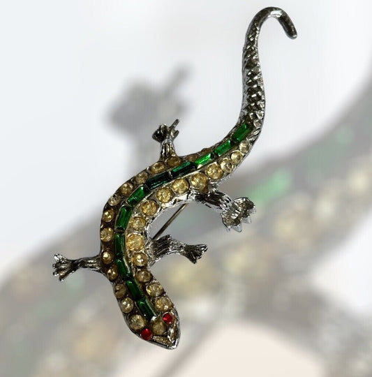 Vintage Silver Tone Lizard Paste Brooch