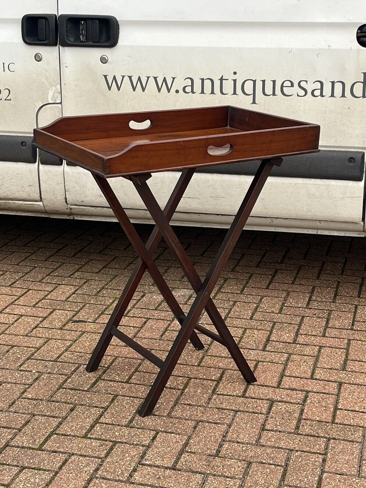 Antique Mahogany Butler's Stand, Lift Off Tray. Folding Rest,