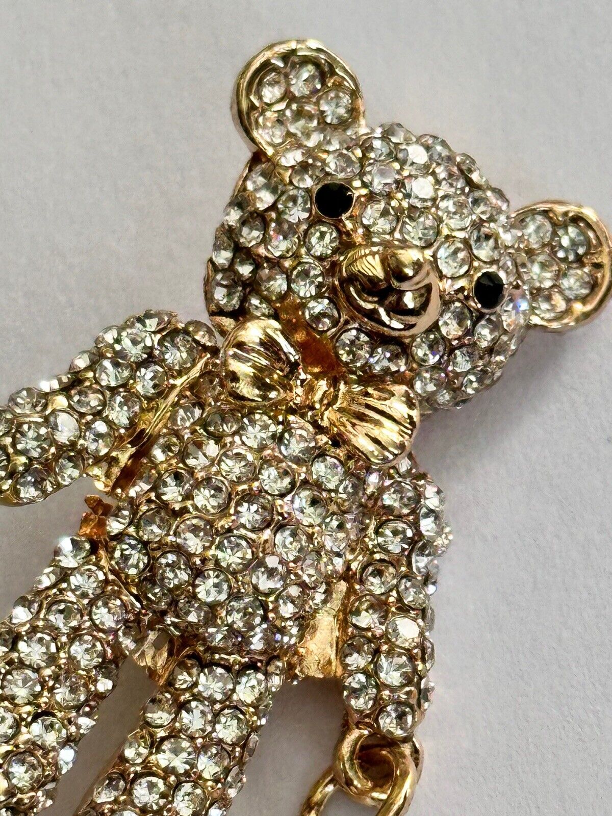 Vintage Gold Tone Diamanté Faux Pearl Teddy Bear  Brooch