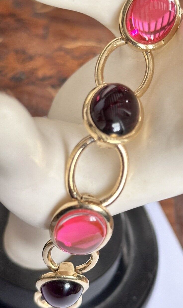Vintage Golf Plated Pink Purple Cabochon Bracelet