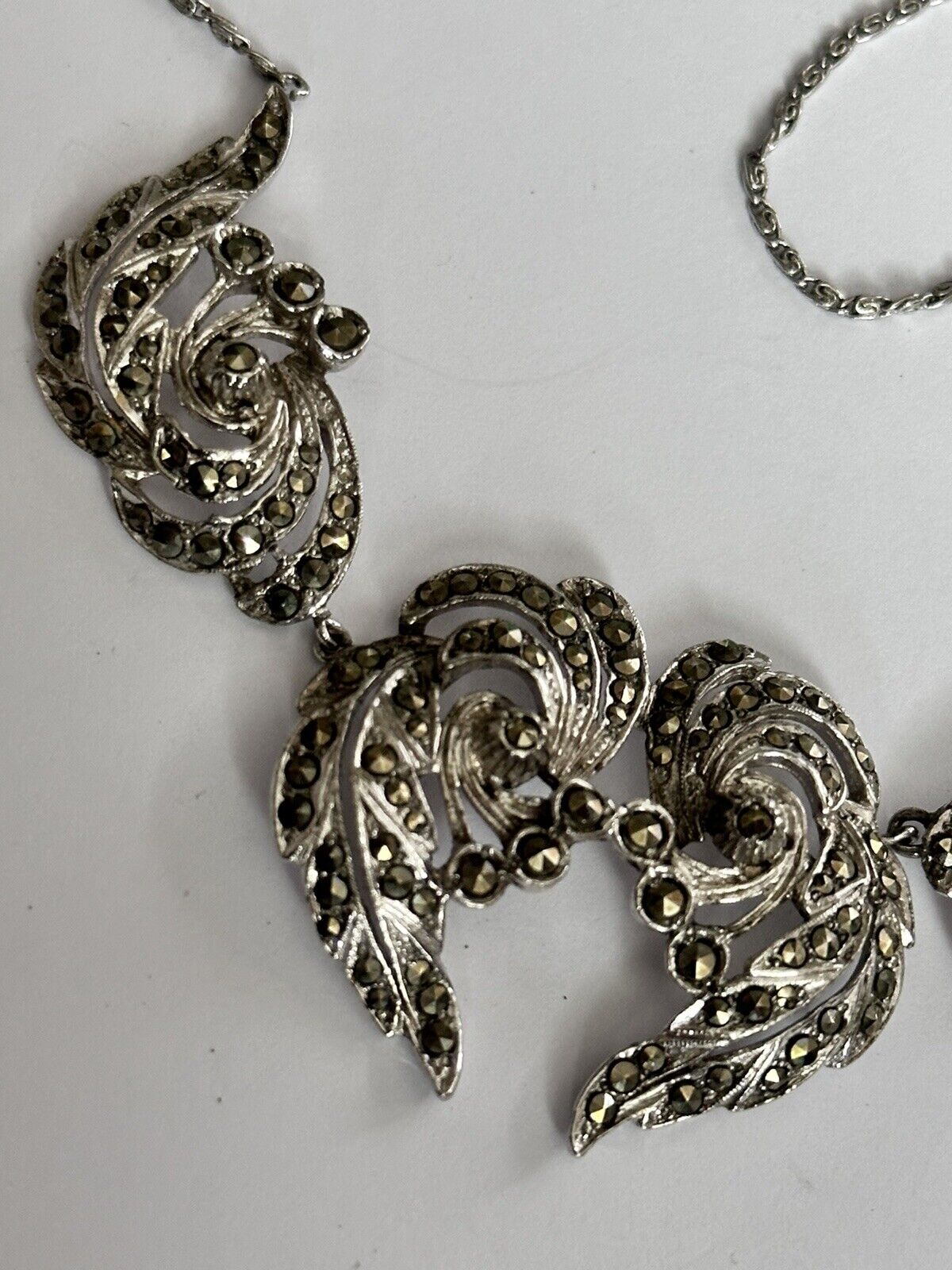 Vintage Silver Tone Marcasite Necklace
