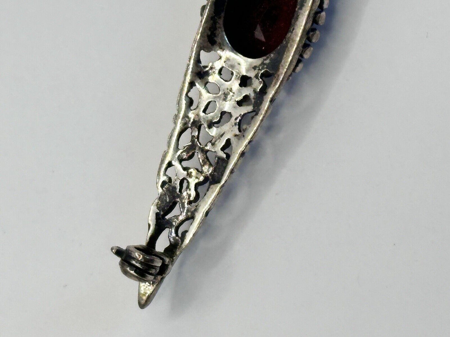 Vintage Silver 925 Red Stone Brooch