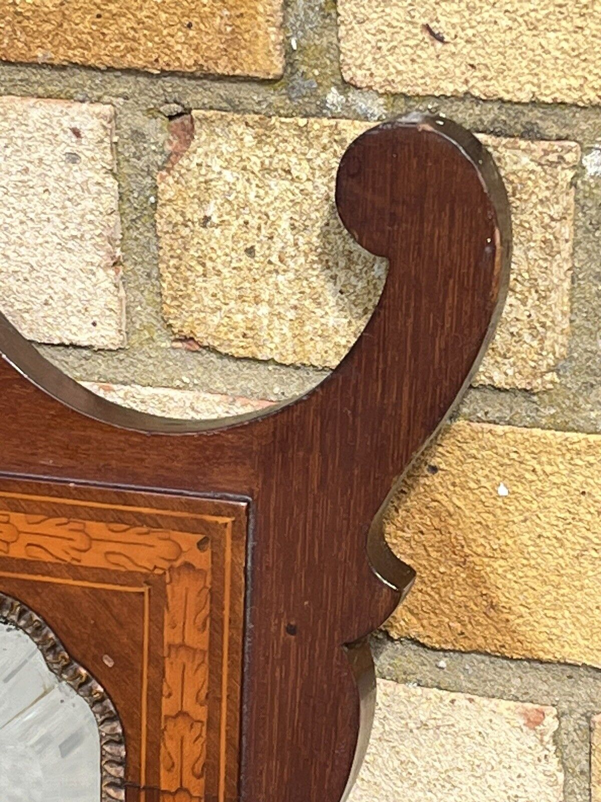 Edwardian Sheraton Revival Inlaid Mahogany Wall Mirror. Bevelled Edge Mirror