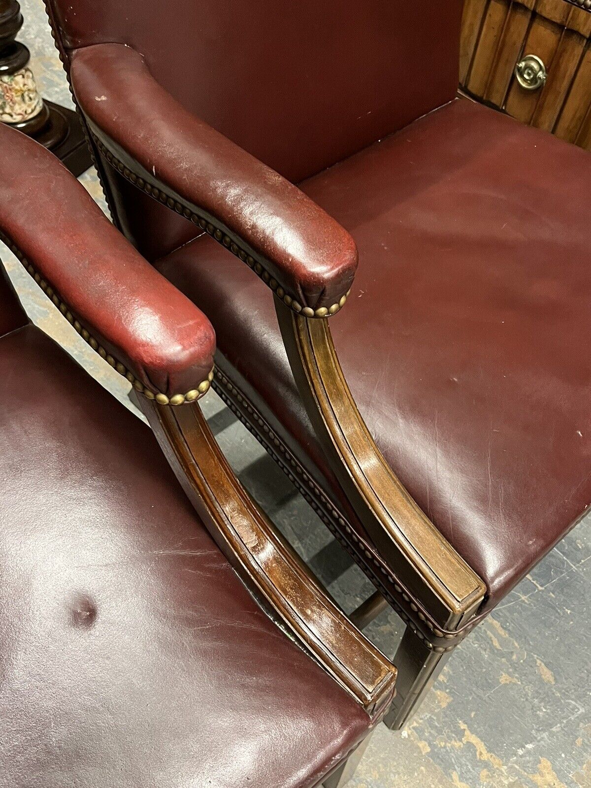 Gainsborough Burgundy Leather Armchairs, Mahogany Frames, Superb Quality