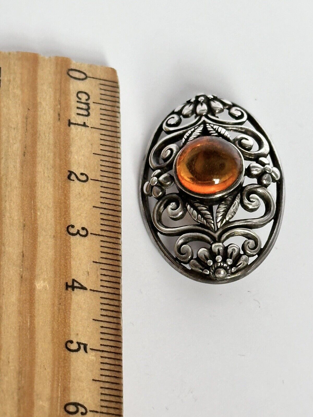 Vintage Silver 925 Baltic Amber Brooch
