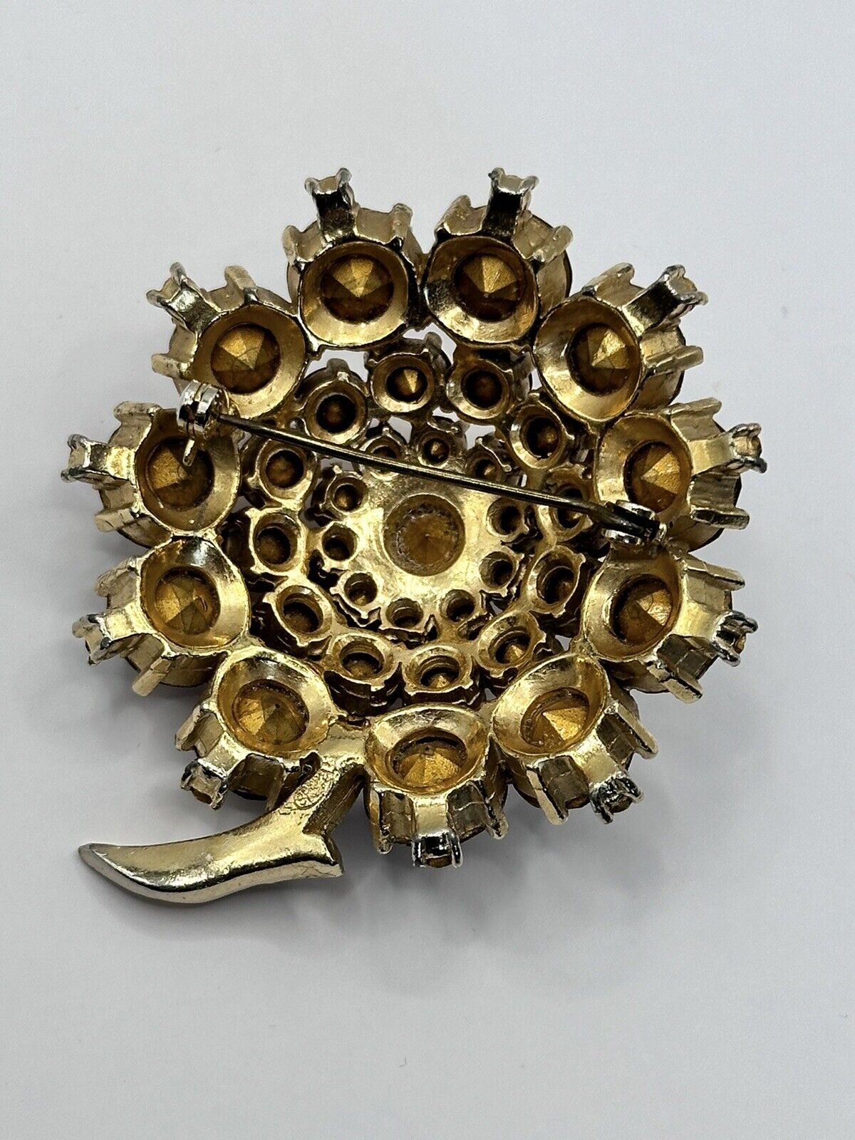 Vintage Sphinx Signed Gold Tone Flower Statement  Brooch