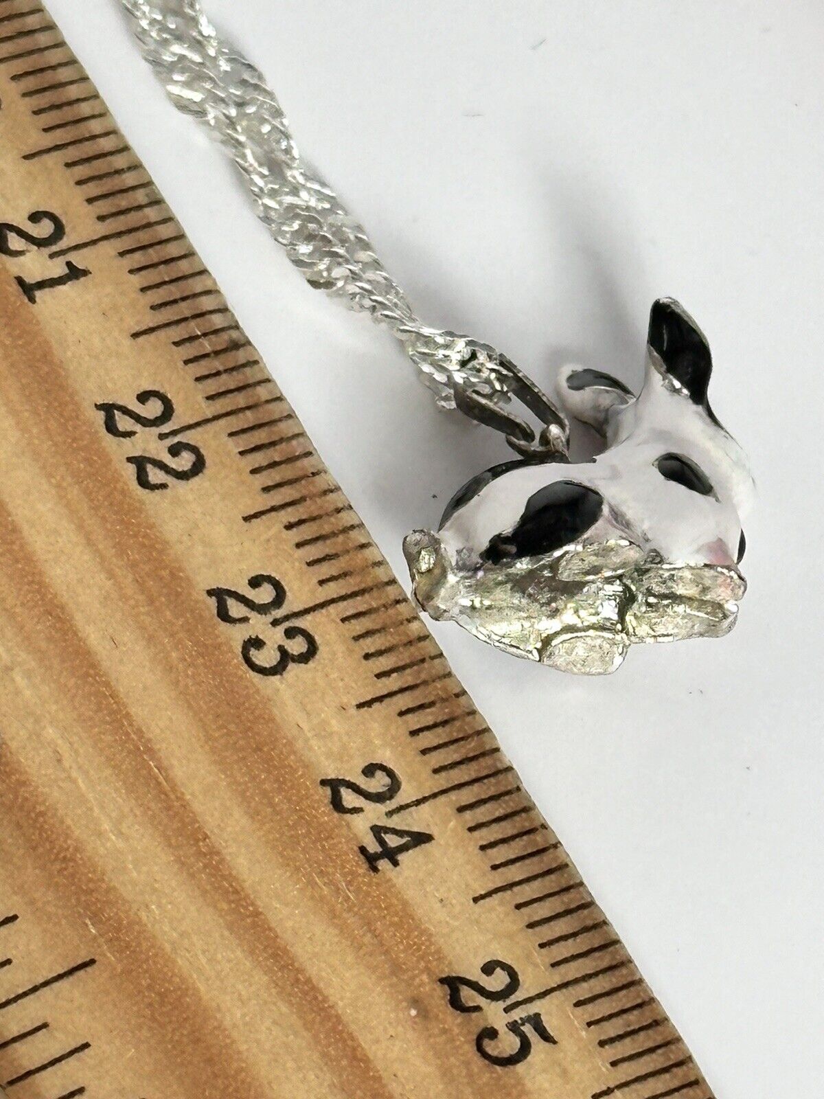 Viintage Rhodium Plated Enamel Rabbit Pendant Necklace