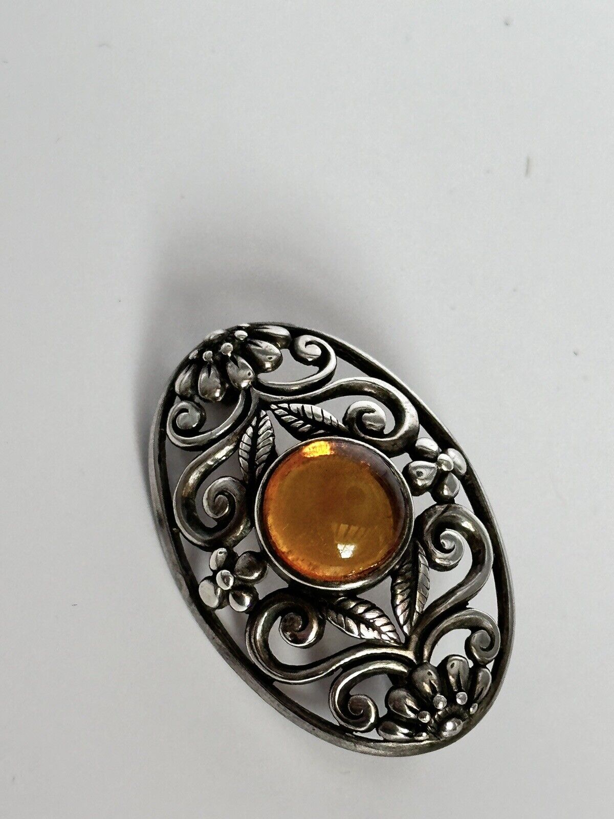 Vintage Silver 925 Baltic Amber Brooch