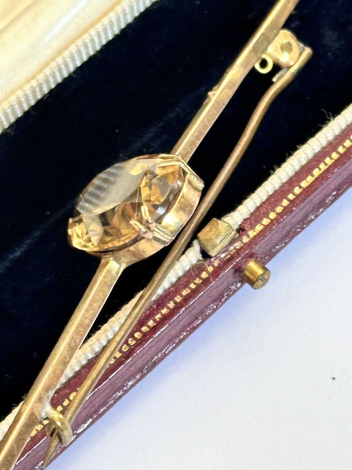 Antique 9ct Gold Large Citrine Bar Brooch Boxed