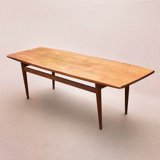 Large Danish Mid Century Teak Surfboard Coffee Table.