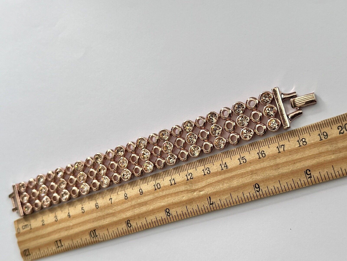 Vintage 1980s Rose Gold Plated Diamanté Tennis  Bracelet New Old Stock
