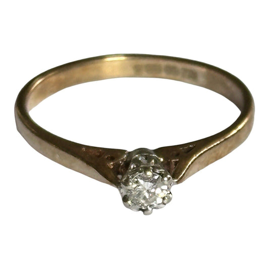 Vintage 9ct Gold 0.10ct Solitaire Diamond Engagement Ring
