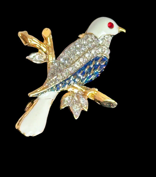 Vintage Gold Plated Enamel Bird Brooch