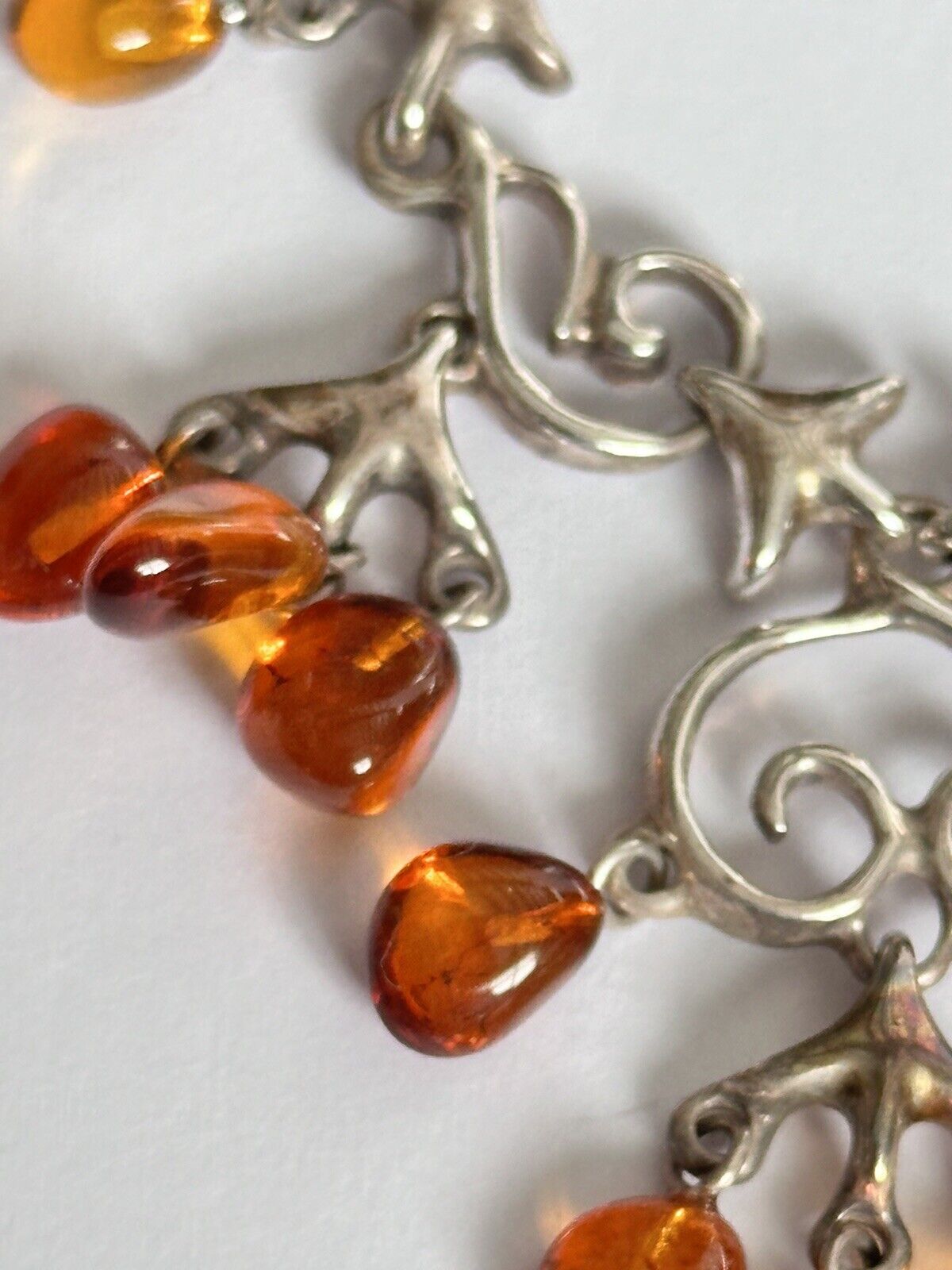 Vintage Silver 925 Baltic Amber Detailed Metalwork Necklace