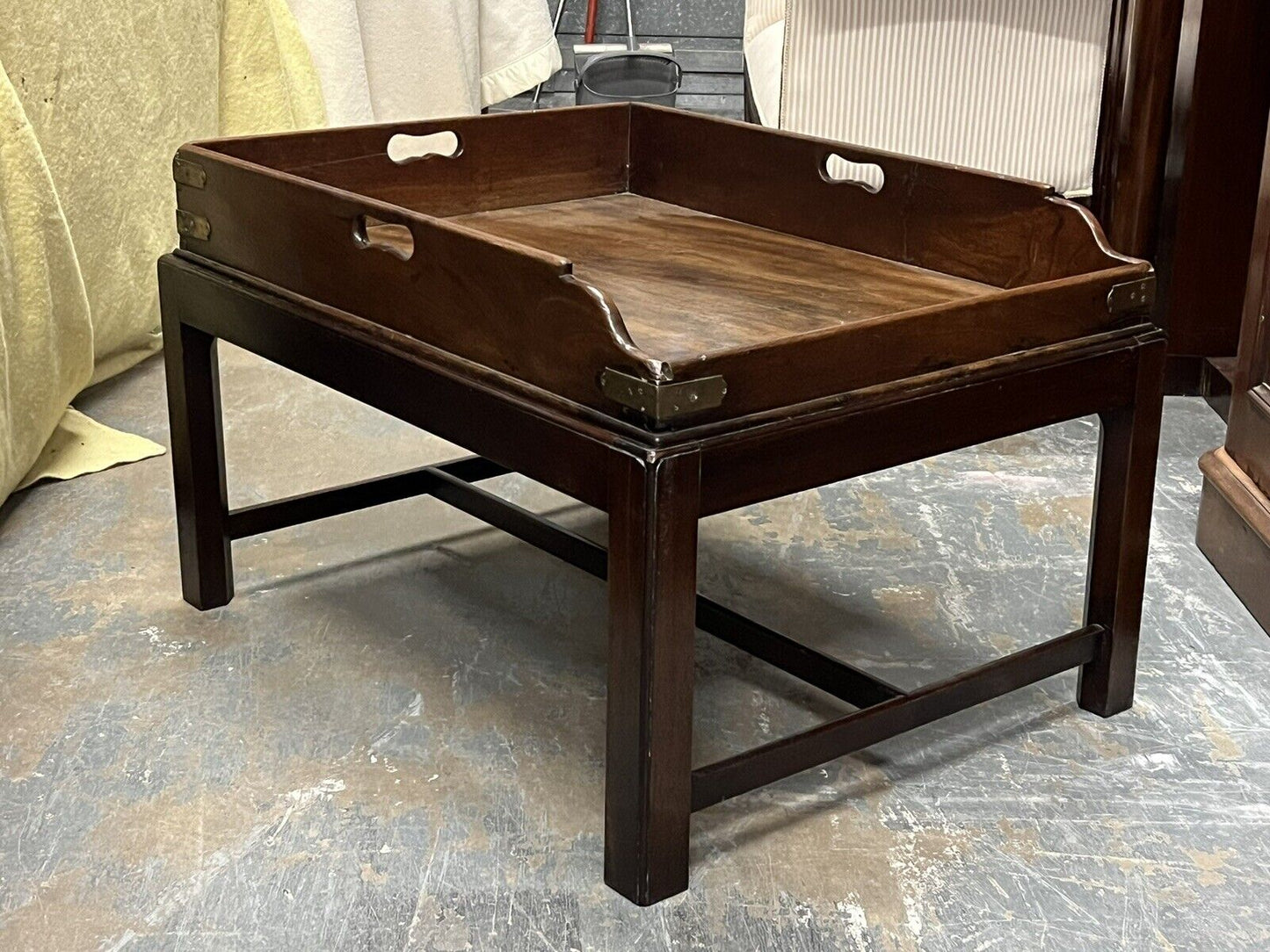 Antique Mahogany Lift Of Butlers Tray On Stand