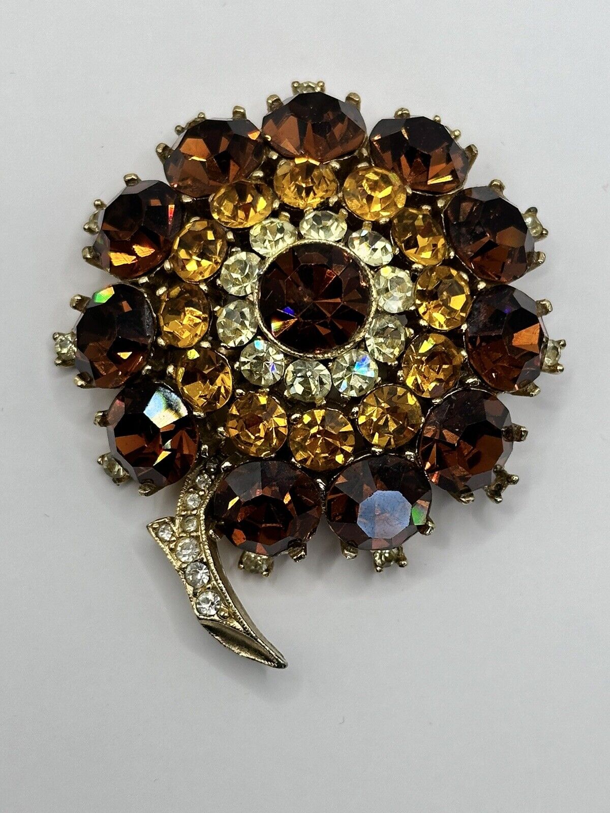 Vintage Sphinx Signed Gold Tone Flower Statement  Brooch