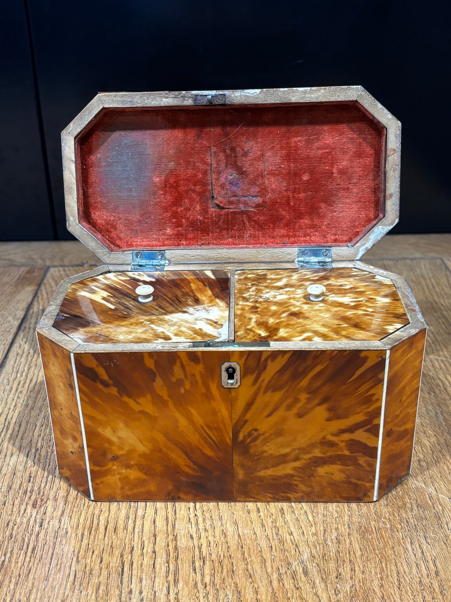 Fine English George III Blonde Tortoiseshell Tea Caddy.