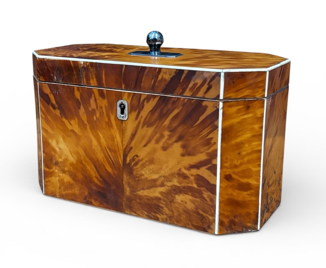 Fine English George III Blonde Tortoiseshell Tea Caddy.