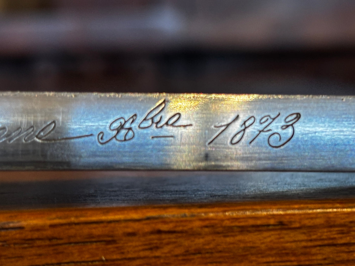 Victorian French Bayonet, dated 1873 matching numbers sheaf.