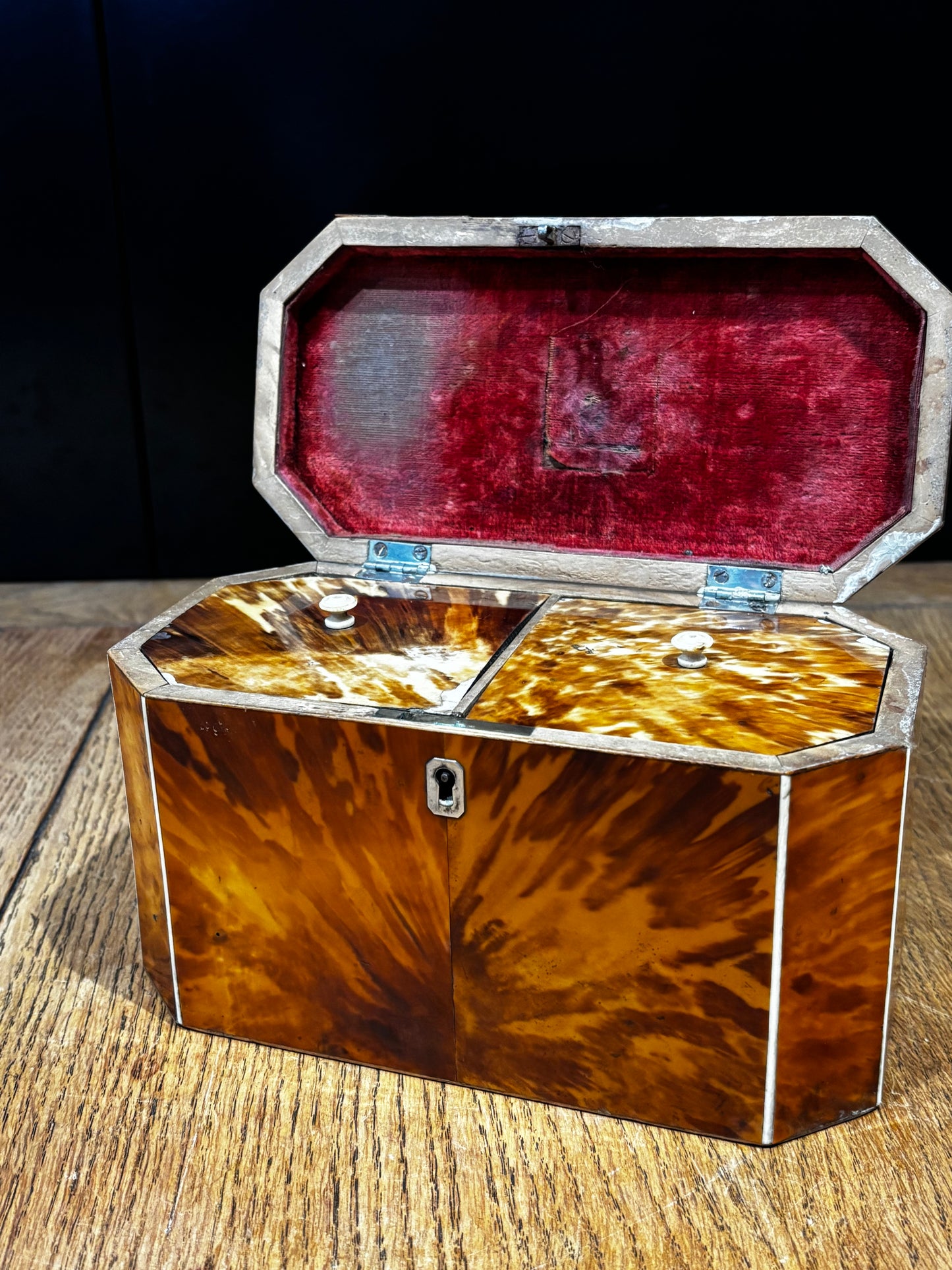 Fine English George III Blonde Tortoiseshell Tea Caddy.