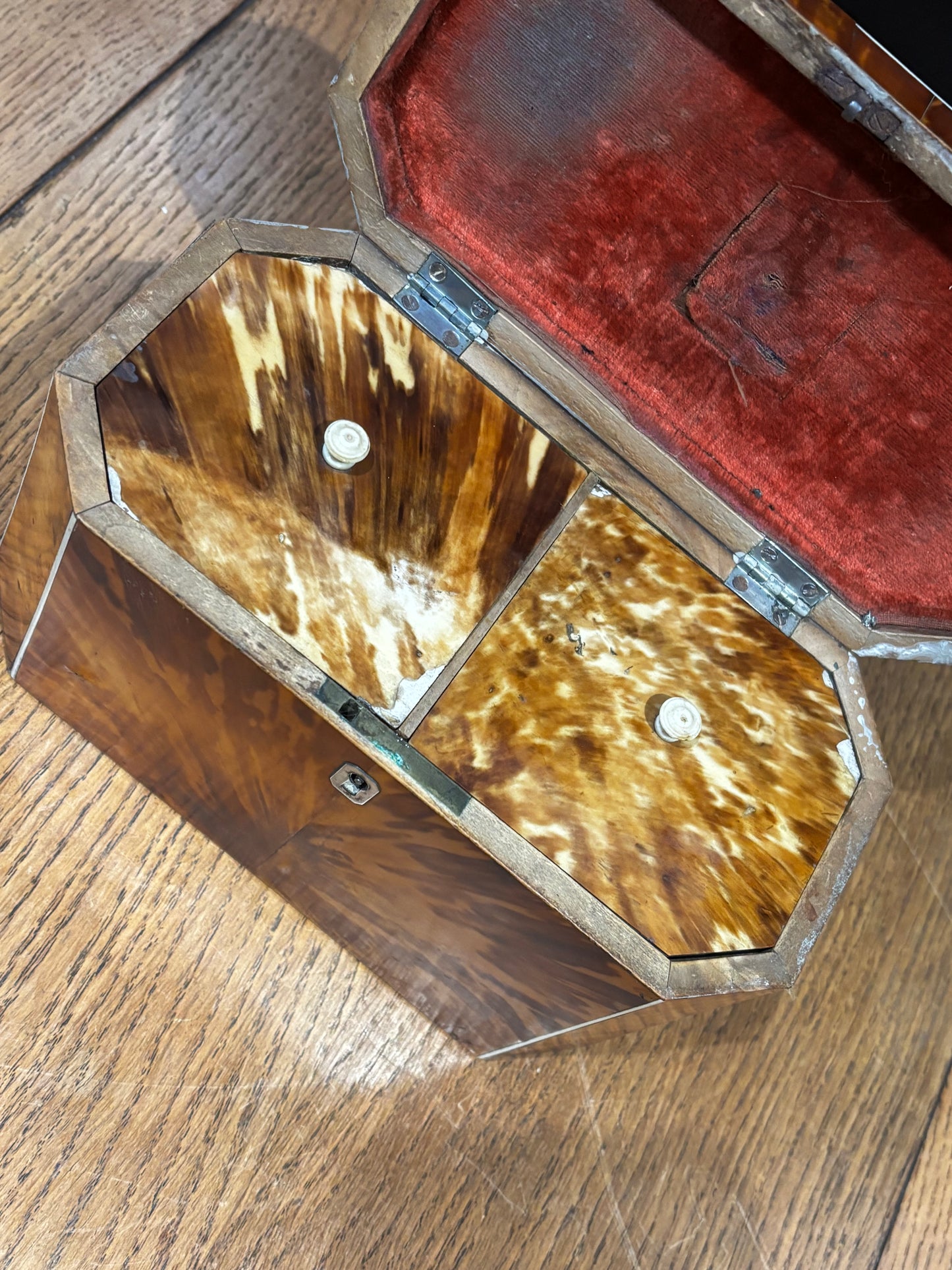Fine English George III Blonde Tortoiseshell Tea Caddy.