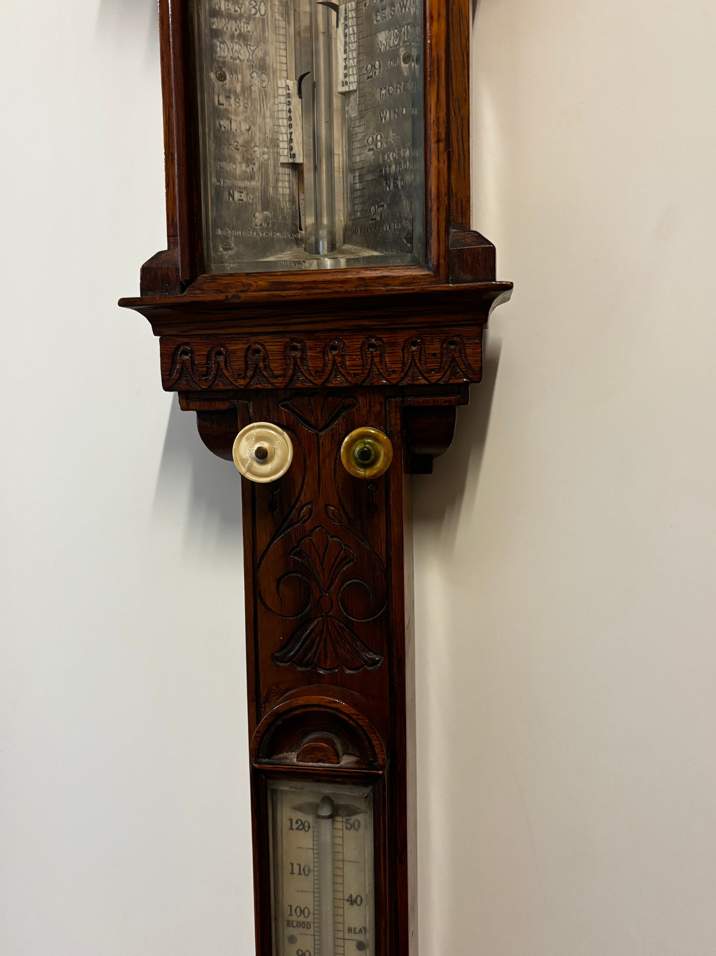 Antique Light Oak Stick Barometer. London maker