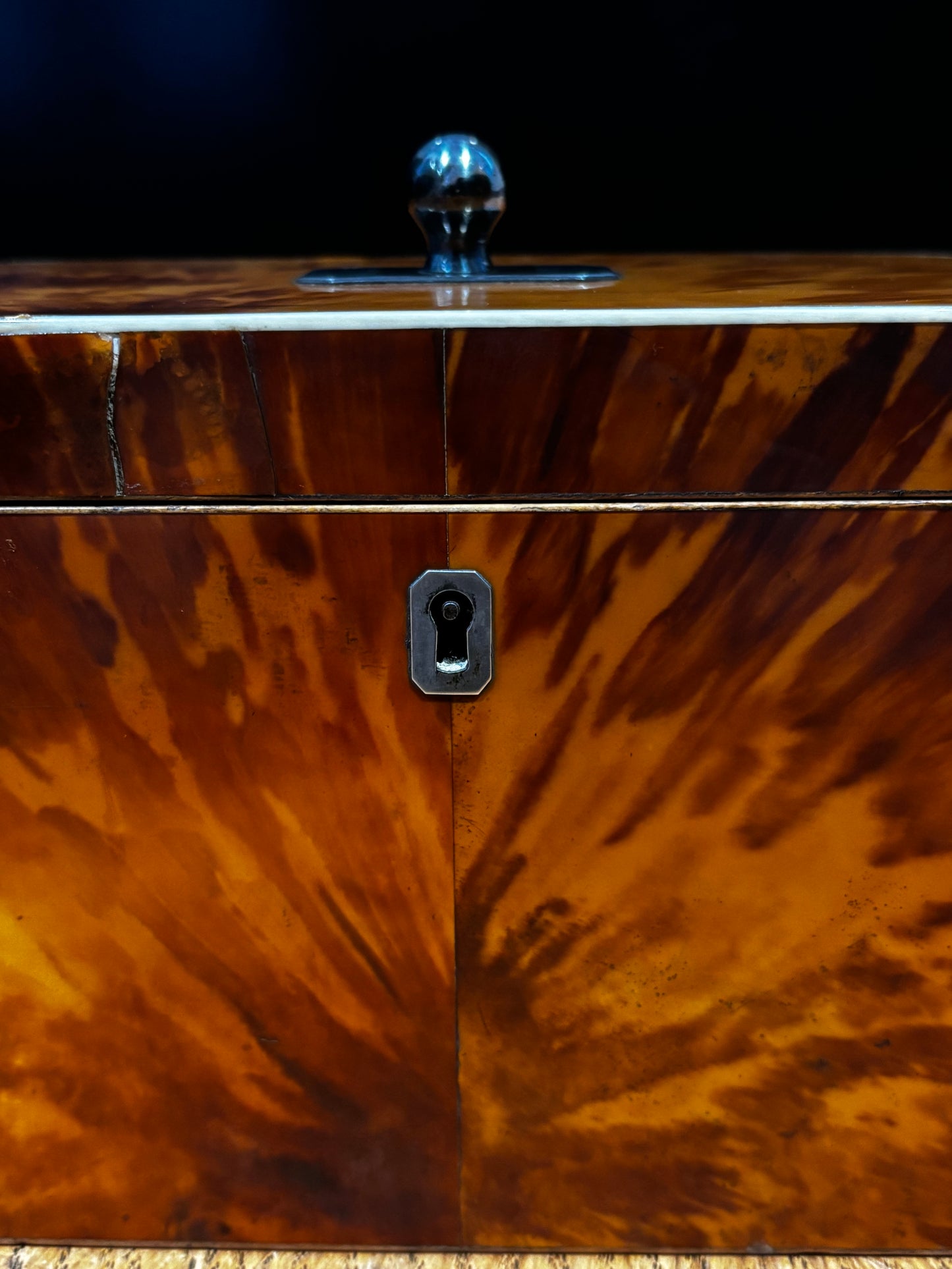 Fine English George III Blonde Tortoiseshell Tea Caddy.