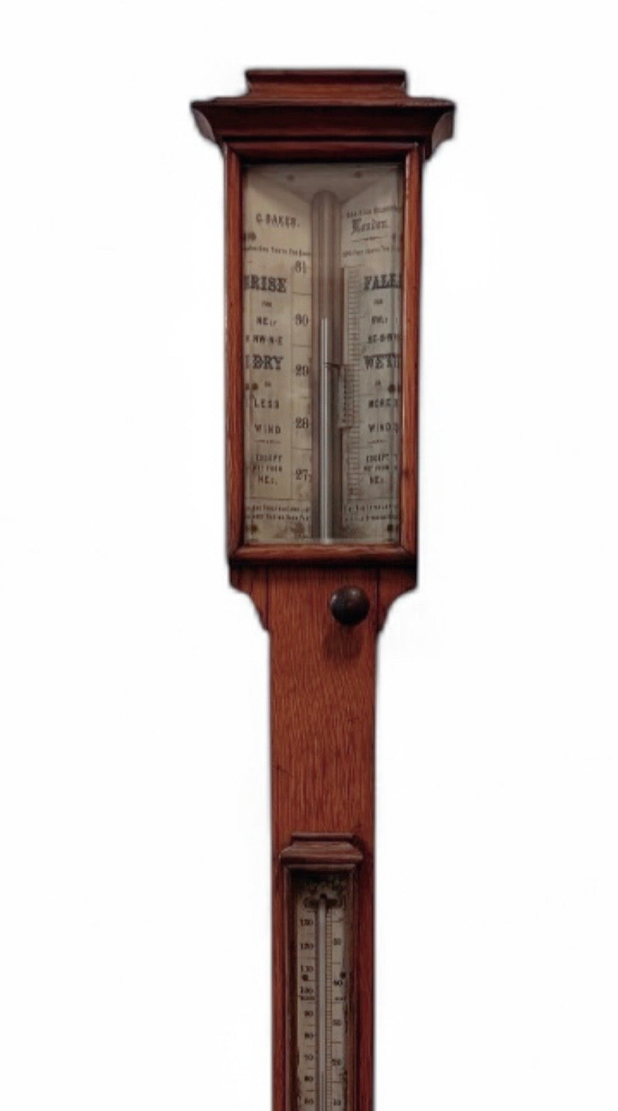 Georgian Oak Stick Barometer by C Baker of High Holborn, London.