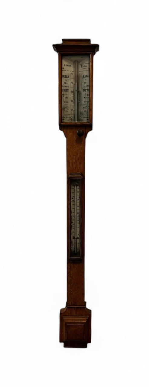 Georgian Oak Stick Barometer by C Baker of High Holborn, London.