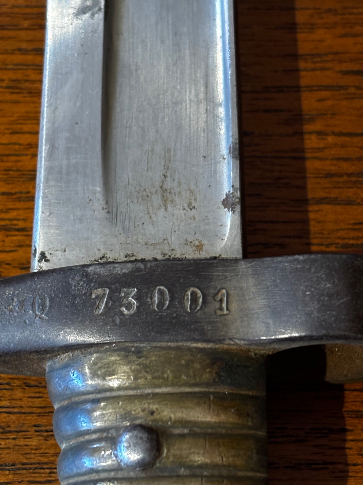 Victorian French Bayonet, dated 1873 matching numbers sheaf.